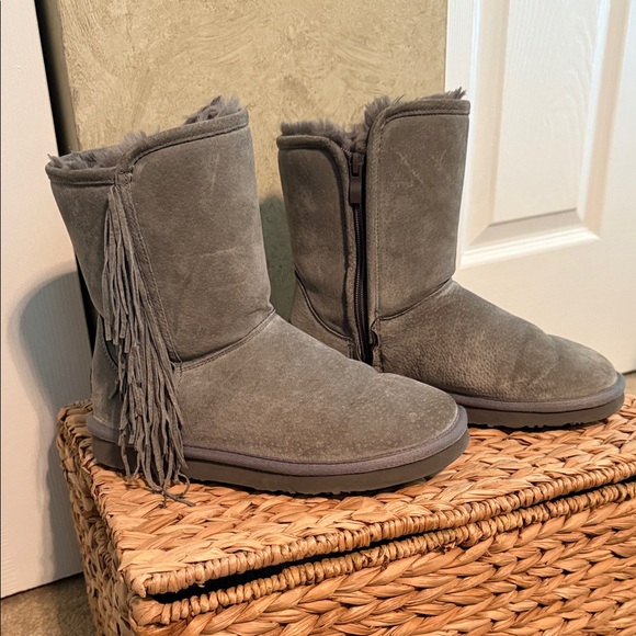 L.A.M.B. Charcoal Fringe Winter Boots - Picture 1 of 4